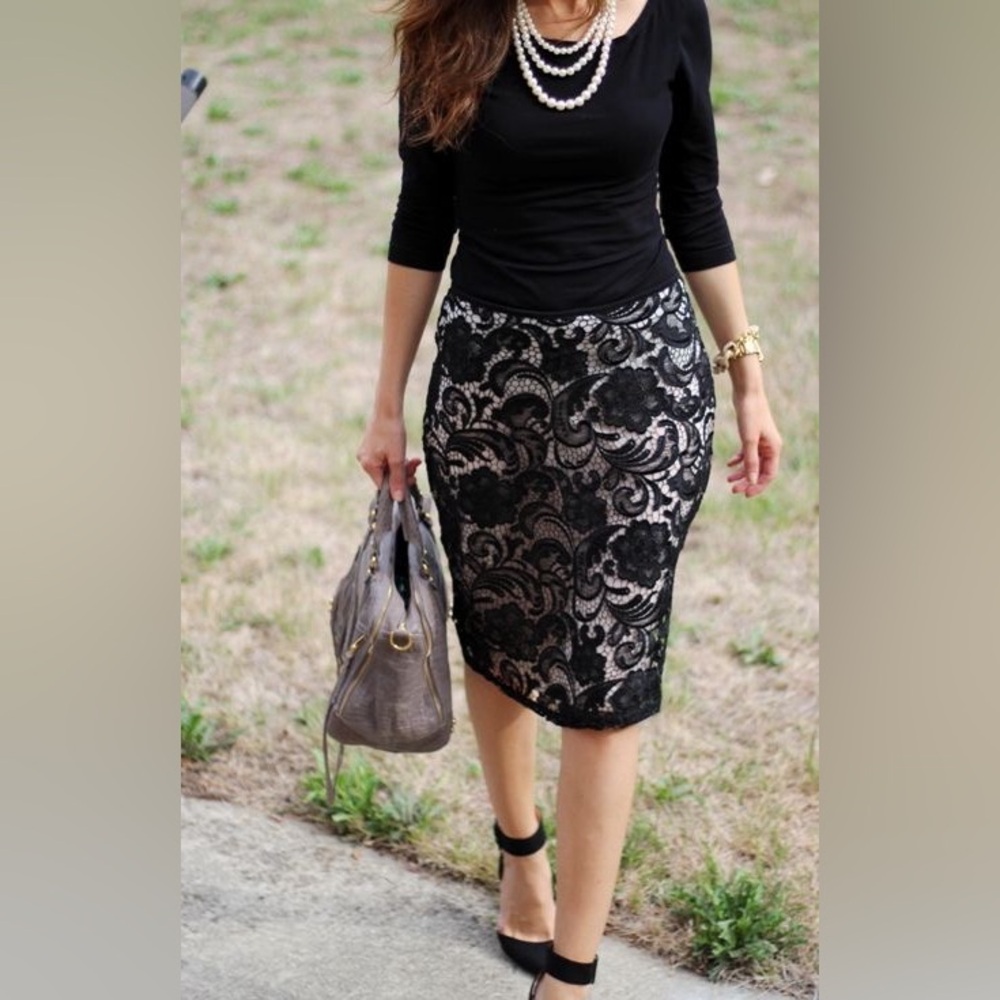 The Limited: Black Lace Illusion Pencil Skirt